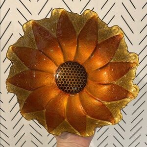 Sunflower Glass Art Bowl Floral Decor Gold Orange Hues Trinket Dish Candy Bowl